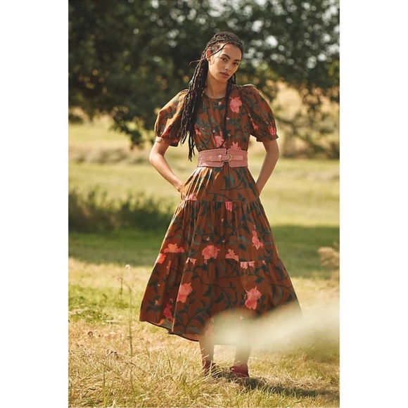 New ANTHROPOLOGIE CONDITIONS APPLY OPEN BACK FLORAL MAXI DRESS IN BROWN S M - Picture 5 of 10